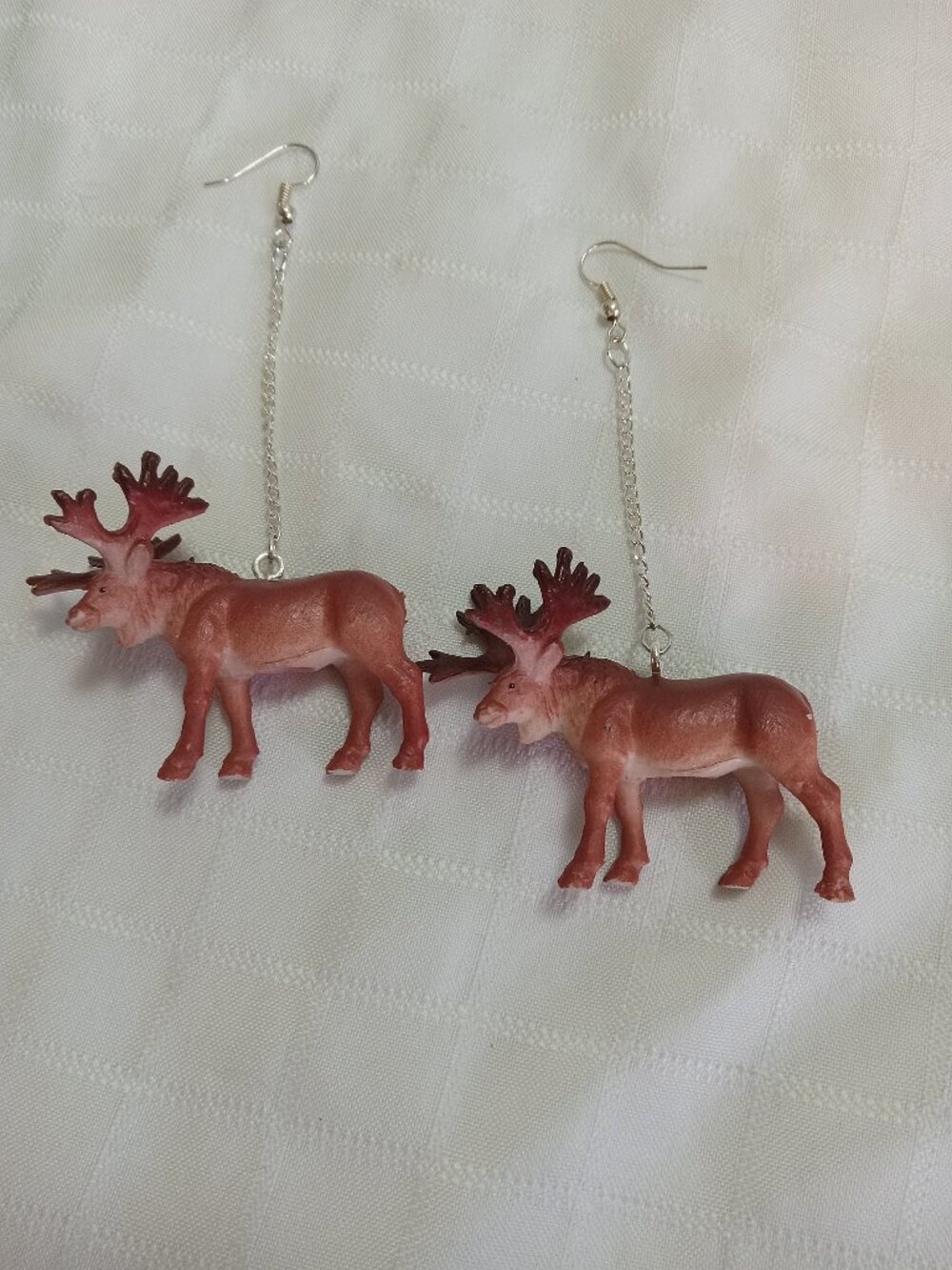 Handmade earrings with vintage plastic mooses toys